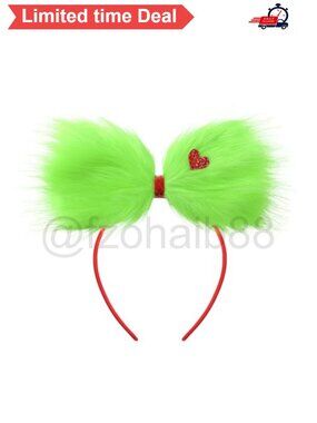 🎄 Furry Big Bow Headband Glitter Heart Christmas Hair Accessory